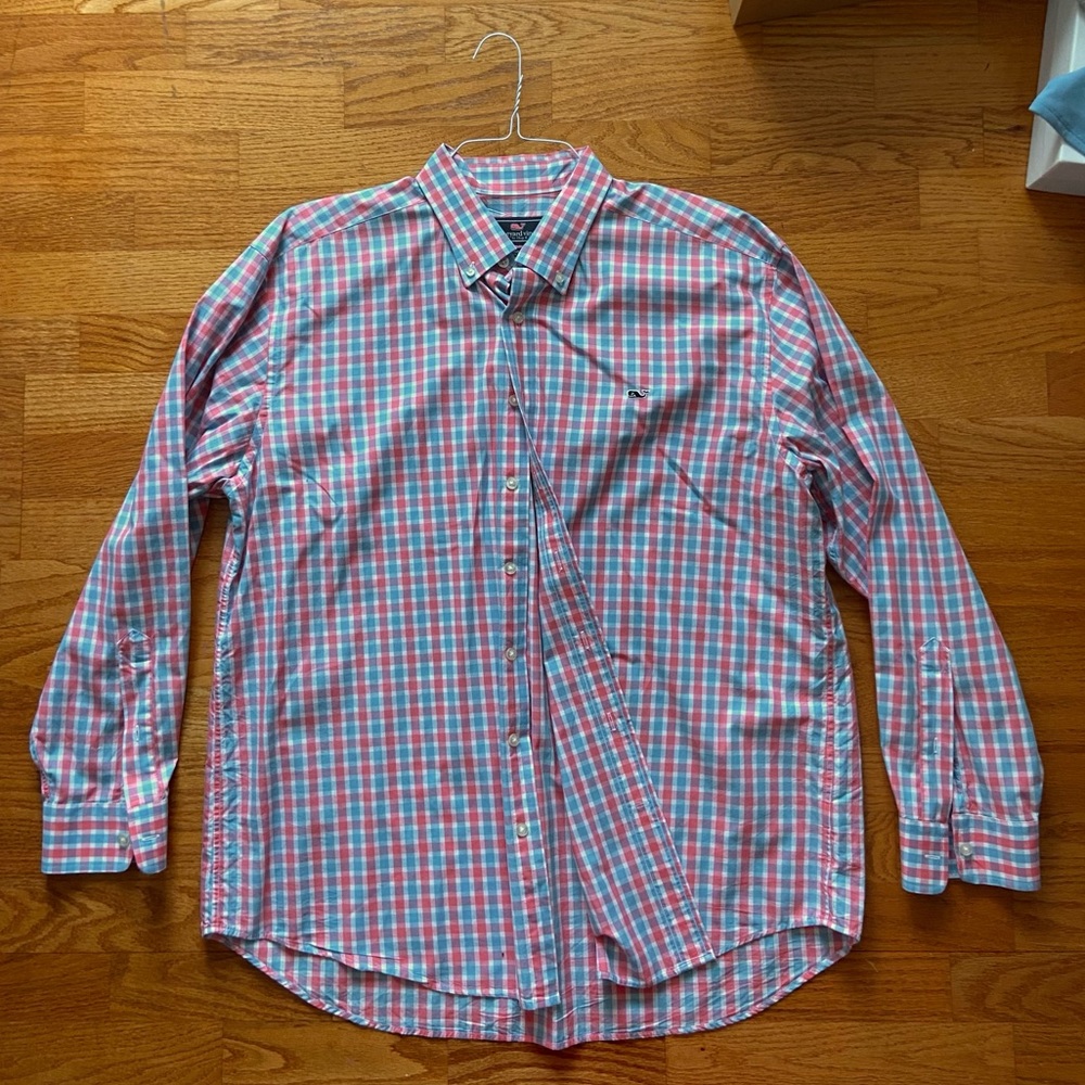 Vineyard Vines Mens Whale Shirt Plaid Check Cotton XL Button Up Long Sleeve